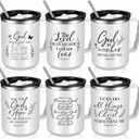 Nitial 6 Pcs 17 oz Christian Coffee Mugs with Lid and Straw Religious Bible Verse Christian Gifts Insulated Inspirational Bible Affirmations Tumbler for Friend Men Women Favor (White)