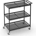 3 Tier Rolling Utility Kitchen Cart, Heavy Duty Wire Rolling Cart on Wheels, Commercial Metal Serving Carts with Handle, Kitchen Island Plant Shelf Food Storage Trolley for Laundry, Office, Garage