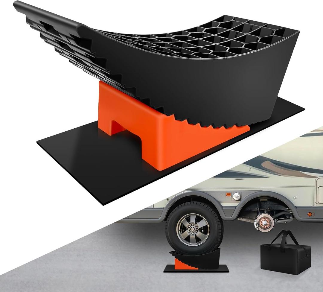 ROBLOCK Tandem Trailer Tire Change Ramp, Tire Lifts Up to 6.3", Raised Tire Change Ramp for Trailers Campers, RV Leveling Blocks with Chocks, Carry Bag, Dual Axle Tandem Wheel Aid,1 Pack