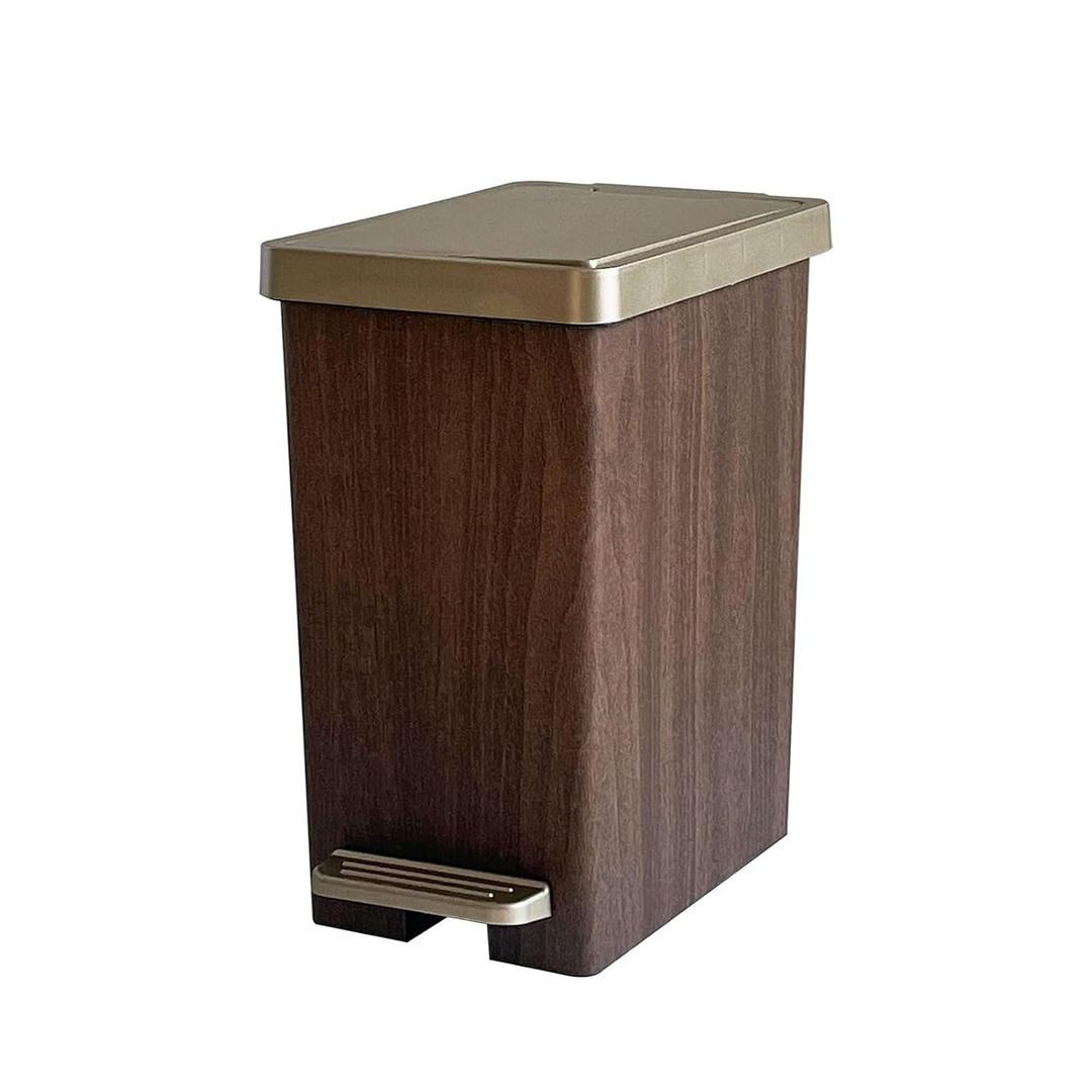 Compact Can with Lid, 15 Liter/3.9 Gallon, Plastic Slim Garbage Can for Home, Bathroom, Kitchen, Office, Living Room, Bedroom, Vintage Waste Bin with Foot Pedal and Touch Top