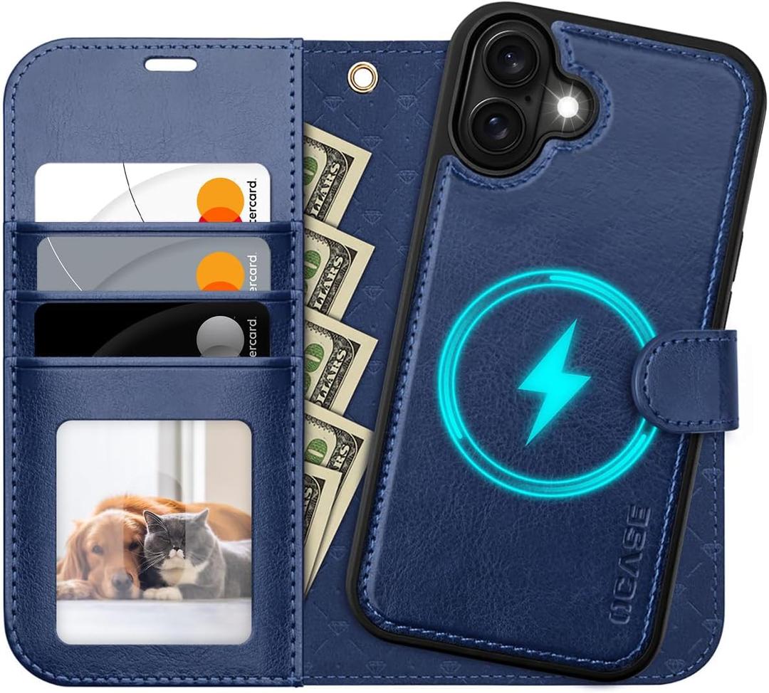OCASE for iPhone 17 Detachable Wallet Case with Card Holder, 2 in 1 PU Leather Flip Folio with RFID Blocking Stand Wrist Strap Shockproof Phone Cover 6.3 Inch 2025, Blue
