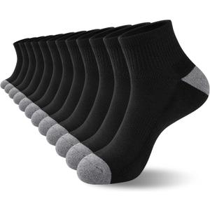COOVAN 12 Pairs Mens Cushion Ankle Socks Men 12 Pack Low Cut Comfort Breathable Casual Socks 10-13, Black
