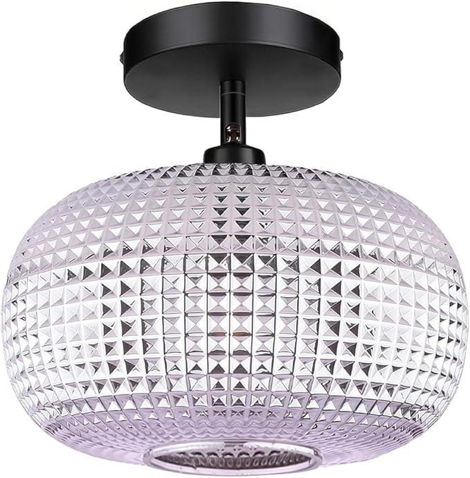 Semi Flush Mount Ceiling Light Fixture,Hallway Light Fixtures,Kitchen Lighting Fixtures Ceiling,Globe Glass Ceiling Light Fixture,Vintage Light FIxtures for Bathroom EntryWay Bedroom Smoky