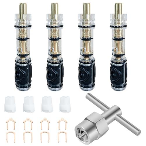 4 Pack Dual Seal Replacement Cartridge With 104421 Cartridge Removal Tool, Compatible with Moen 1225 1225B, One Handle Bathroom Faucet Cartridge, for Single Handle Faucet/Showers, Brass
