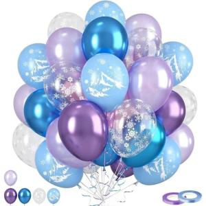 60pcs Frozen Balloons 12inch, Pastel Purple and Blue Balloons with White Pearl Metallic Blue Purple Snowflake Balloon for Baby Shower Birthday Party Decorations