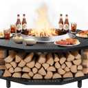 41" Fire Pit Surround Tabletop for Solo Stove Bonfire and Ranger Portable Protective Barrier for Wood Burning Fire Pits Outdoor Bonfire Fire Pit with Firewood Storage Shelf (Black)