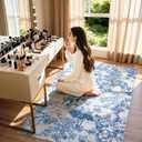 Lahome Washable 5x7 Area Rugs for Living Room, Classic Blue Toile Vintage Botanical Rug for Bedroom Dining Room, Unique Jungle Wild Animal Print Carpet with Tigers and Lions for Home Decor