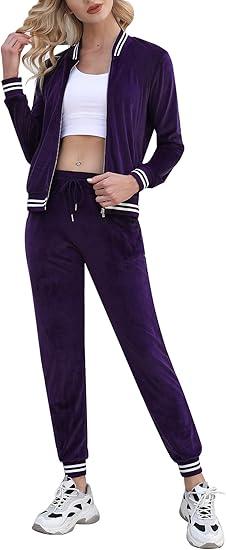Totatuit Womens 2 Piece Velour Sweatsuit Sets Long Sleeve Zip Up Sweatshirt Sweatpants Tracksuits Sets with Pocket, L