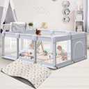 Baby Playpen 74x50 in PlayPen for Babies and Toddlers, Large Play Yards for Indoor & Outdoor with Zipper Gates, Breathable Mesh with Mat