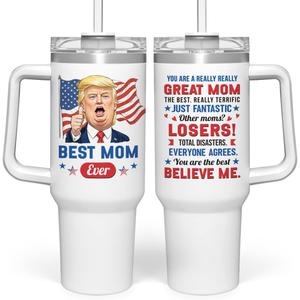 Wowcugi Mom Trump Tumbler with Handle 40oz, Gifts for Mom from Daughter Son, Stainless Steel Insulated Tumblers Coffee Travel Mug Cup, Best Moms Gift for Birthday Christmas Mothers Day