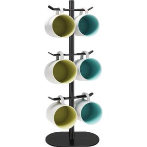 Cup Holder Tree with 6 Hooks, Metal Coffee Mug Rack Stand (Black)