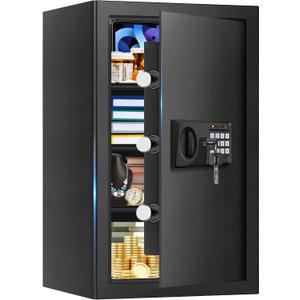 5.2 Cu Ft Large Home Safe Box Fireproof Waterproof, Personal Security Safe with Digital Keypad, Spare Keys, Alarm System and 3 Removable Shelves, Fire Document Safes for Home Money Medicine Valuables