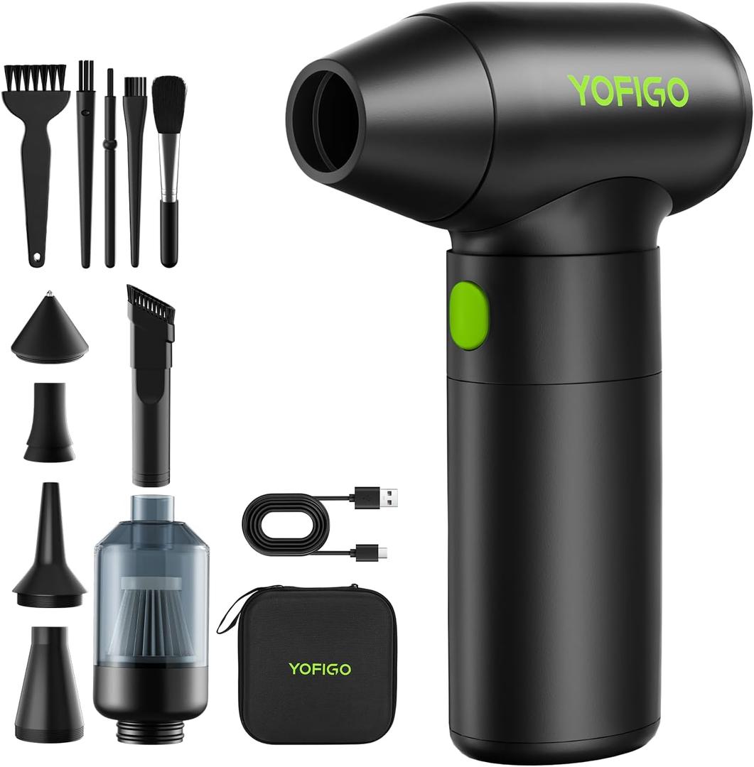 YOFIGO 4in1 Mini Turbo Fan (150,000 RPM), Electric Air Duster & Handheld Vacuum with Window Breaker, Portable Turbo Fan for Car Cleaning, Camping, Home