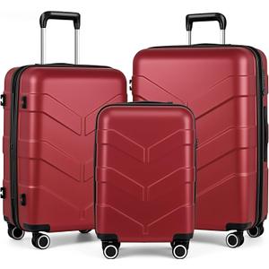 TILYMOL Luggage Sets 3 Piece with Spinner Wheel, Hardside Suitcase Set with TSA Lock, Expandable Lightweight Travel Luggage for Women, Burgundy (Red)