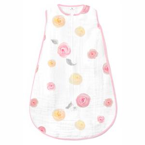 Amazing Baby Cotton Muslin Sleeping Sack, For Baby Girl, Wearable Blanket with 2-way Zipper, Watercolor Roses, Pink, Medium (6-12 Month) (White)