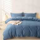 OAITE 100% Washed Cotton Duvet Cover Queen Size Soft Breathable Durable Bedding with Zipper Closure & 8Corner Ties- 3 Pieces Plain Simple Duvet Cover Set,2 Pillow Shams,1 Duvet Cover(90"x90") (Sky Blue)