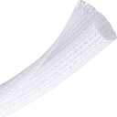 CrocSee 25ft - 1/2 inch Braided Cable Management Sleeve Cord Protector - Self-Wrapping Split Wire Loom for TV/Computer/Home Theater/Engine Bay - White (1/2"-25ft)