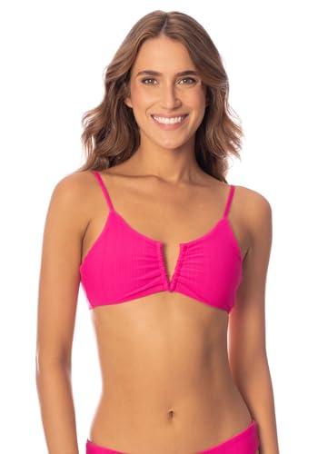 Maaji Hot Magenta Adhara Bralette Bikini Top, Reversible, Removable Cups, Adjustable, Pink, Large