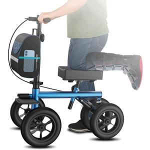 Adjustable Knee Scooter, All Terrain Foldable Knee Scooter Walker, Disc Brake Knee Walker for Foot Injuries Compact Crutches Alternative, Mobility Scooter Medical Recovery Aid