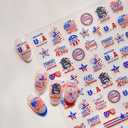 4 x 4th of July Summer Nail Designs 5D Embossed Red Blue Flower Wreath Nail Decals Self-Adhesive USA Flag Nail Supplies Sunglasses Nails Stickers Independence Day Decoration for Women Manicure 1 Sheet
