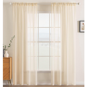 MIULEE 2 Panels Solid Color Sheer Window Curtains Elegant Window Voile Panels/Drapes/Treatment for Bedroom Living Room (54 X 84 Inches Cream Beige)