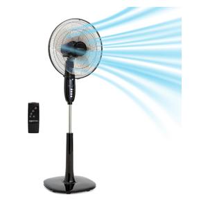Amazon Basics 16" Pedestal Fan with Remote for Bedroom, Living Room, Office, Adjustable Height, Dual-Layered Blades, 3 Speeds, 3 Modes, Timer, Tilt Head, 60W, Black