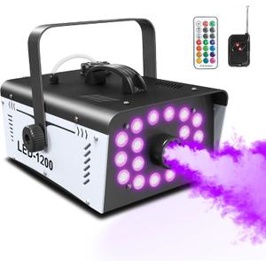 Fog Machine Halloween Outdoor 1200W with 18 LED Lights, Smoke Machine Fog with Remote, Perfect for Party, Stage, Wedding, Indoor