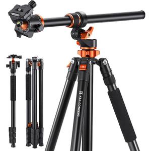 K&F Concept 90 inch/230cm Ultra High Camera Tripod,Horizontal Overhead Shooting Travel Tripods with Metal Ball Head 10KG Load Capacity,Detachable Monopod, for Indoor and Outdoor Use T254A7+BH-28L