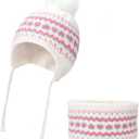 Kids Winter Hat Scarf Set for Girls Boys, Toddler Knit Beanie Hat & Neck Warmer Sets with Warm Fleece Lined Pom (White)