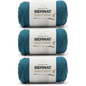 Bernat Macrame Teal Yarn - 3 Pack of 250g/8.8oz - Cotton - #6 Super Bulky - Knitting, Crocheting & Crafts