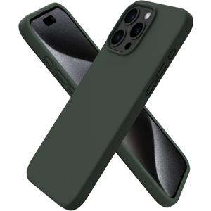 ORNARTO Compatible with iPhone 15 Pro Max Case 6.7", Slim Liquid Silicone 3 Layers Soft Gel Rubber Shockproof Protective Phone Cover with Anti-Scratch Microfiber Lining-Mystic Green