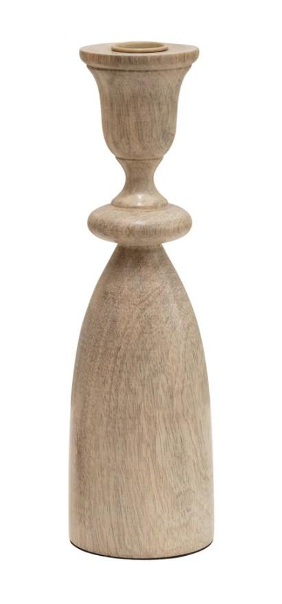 Mango Wood Taper Candlestick & candleholders Set of 4 Handmade Light Honey Stain Natural Finish Rustic & Modern Design for Home Decor Tabletop Decor – 10", 14", 16", 18" Height with Metal Black caps