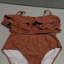 ZAFUL Layered Ruffle Bikini for Women High Waisted Bikini Sets Spaghetti Bandeau Swimsuits Padded Bathing Suit (Small, Soliddust Pink)