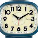Vintage Retro Analog Alarm Clock, Battery Operated, Readable for SeniorsSilent No Ticking, Glow in Dark Dial, Lighted on Demand and Snooze, Blue, 4.7" x 3.9" x 2.7"