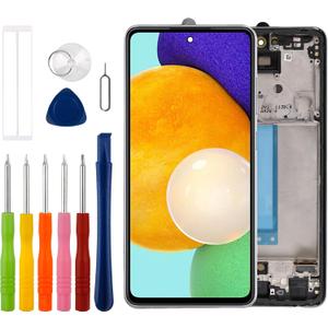 [Supports Fingerprints] [with Frame] Duotipa New OLED LCD Display Touch Screen Digitizer Assembly Replacement for Samsung Galaxy A52 5G with Technical Repair Tools Kit-Black.