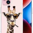 Compatible with iPhone 14 Plus Case for Women Girls Girly Cute Designer Phone Protector Clear with Design Transparent,Giraffe in Glasses Smoking Animal