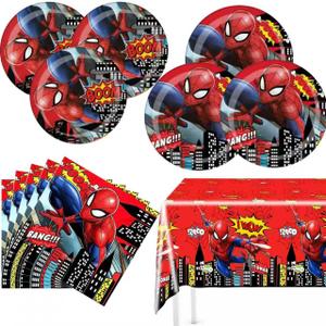 41PCS Spiden Birthday Party Supplies Set: 20 Plates, 20 Napkins, 1 Tablecover - Perfect for Girls' & Boys' Birthday Parties, Family Gatherings & Kids' Celebrations, Ideal Table Decor & Party Favors