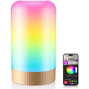 RGBICWW Smart Table Lamp, Touch Bedside Lamp with App Control, LED Desk Lamp with Music Sync, 30+ Scenes & 16M Colors, Color Changing Lamp for Bedroom Living Room Gaming Dimmable Night Light, Gold