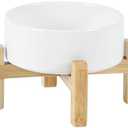 Havniva Ceramic Adjustable Raised Dog and Cat Bowl Set, 2 Heights Elevated Stand, Food and Water Bowl for Toy Breed Dogs, Cats, Kitty, Weighted Dog Dishes, Pet Bowls(5.1'',13.5OZ, White)