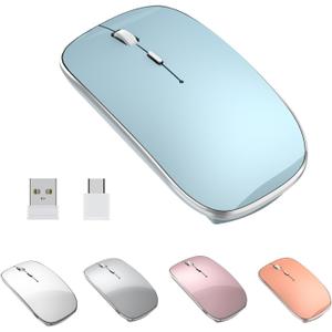 Wireless Mouse Chargeable Portable Silent USB and Type-C Dual Mode Wireless Mouse 3 Adjustable DPI for Laptop, Mac, Mac, Android, PC (Q23S Black) (Blue)