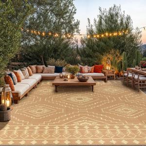 LBRO2M Plastic Straw Outdoor Rug Waterproof Rugs 8X10 UV Resistant Moroccan Geometric Reversible RV Rug for Outside Camping Rugs for Patio, Picnic, Beach (8X10, Brown)