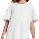 CharmWM Girls Fashion T Shirts Raw Hem Oversized Summer T Shirt Short Sleeve Tops Tees Shirt 5-14 Years (White)