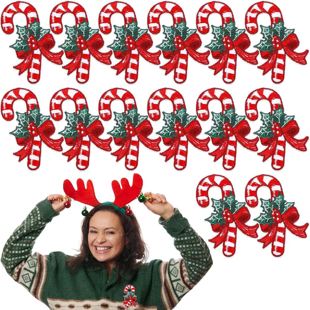 Hoolerry 14 Pcs Candy Cane Iron on Patches Christmas Candy Cane Embroidery Iron on Patches Bulk Sewn Appliques for Crafts DIY Clothing Jeans Hats Shirts Sweaters Decor(Classic Style)
