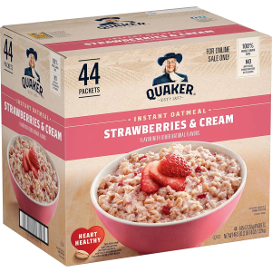 Quaker Instant Oatmeal, Strawberries & Cream, 1.05 Oz, (Pack of 44) EXP. 12/13/26