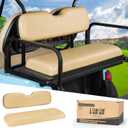 10L0L Universal Golf Cart Rear Seat Cushions for EZGO, Club Car, Yamaha | For 4-Passenger 2+2 Flip Rear Seats, Black Vinyl, Factory Style Replacement, Seat Bottom Cushion and Back Cushion Set, Beige