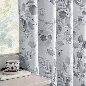 Xwincel 100% Blackout Curtains for Bedroom, Grey Floral Printed Curtains 96 Inches Long for Living Room Darkening Thermal Insulated Watercolor Patterned Drapes, Grommet Window Curtains 2 Panels