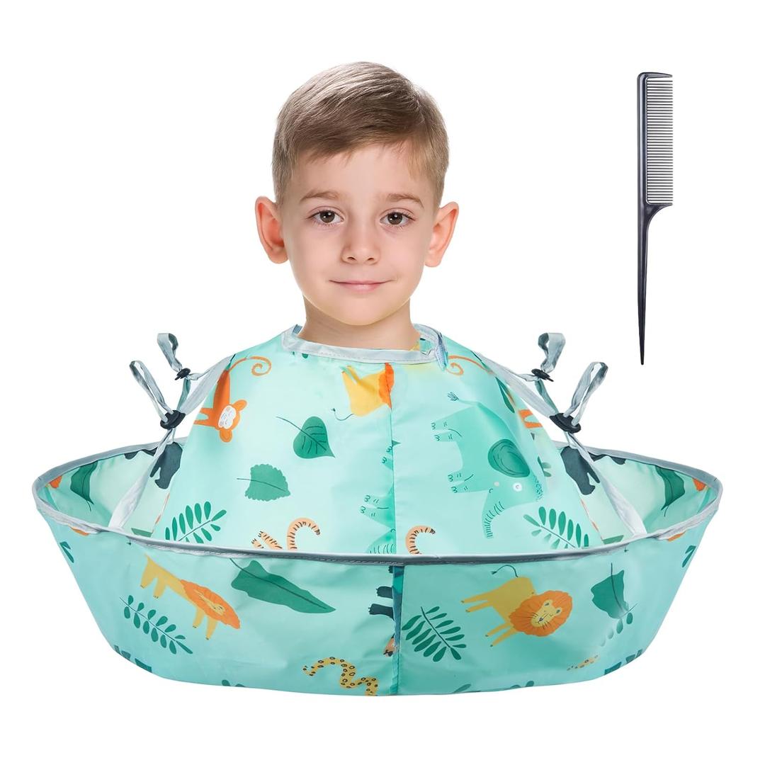 Lictin Haircut Capes Umbrella for Kids - Hair Cutting Haircut Cape Kids Waterproof Foldable Adjustment, Hairdressing Umbrella Cape Apron with 1PCS Black Comb (Green)