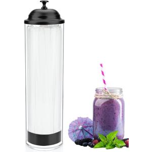 13.5 inch Straw Holder for Standard & Long Bended Size Drinking Straws, Acrylic Plastic Straw Dispenser with Lid, Black, Heavy Duty, 1 Piece