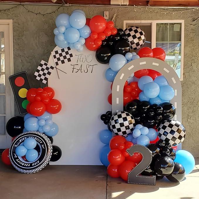 BTJiaDe 195 Pcs Race Car Balloons Arch Garland Kit Fast One Birthday Party Decorations for Boys Latex Balloons Traffic Light Aluminium Film Balloon Racing Car Themed Two Fast Birthday Decorations