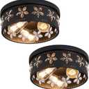 12.6 inch Black Flush Mount Ceiling Light Fixtures, 3-Light Ceiling Mount for Industrial, Crystal Light Fixtures for Farmhouse, Bedroom, Living Room, Kitchen, Hallway and Foyer (2 Pack)